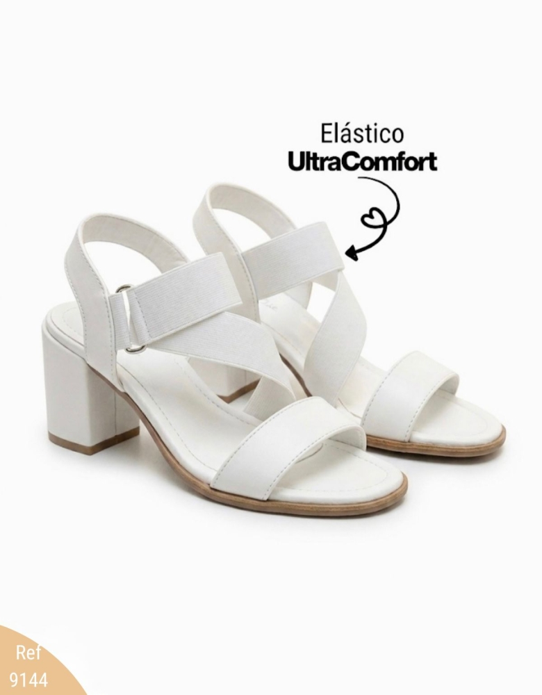 Ref. 9144 Branco Salto 7 cm Rob elástico cruzado - Buffone Comfort