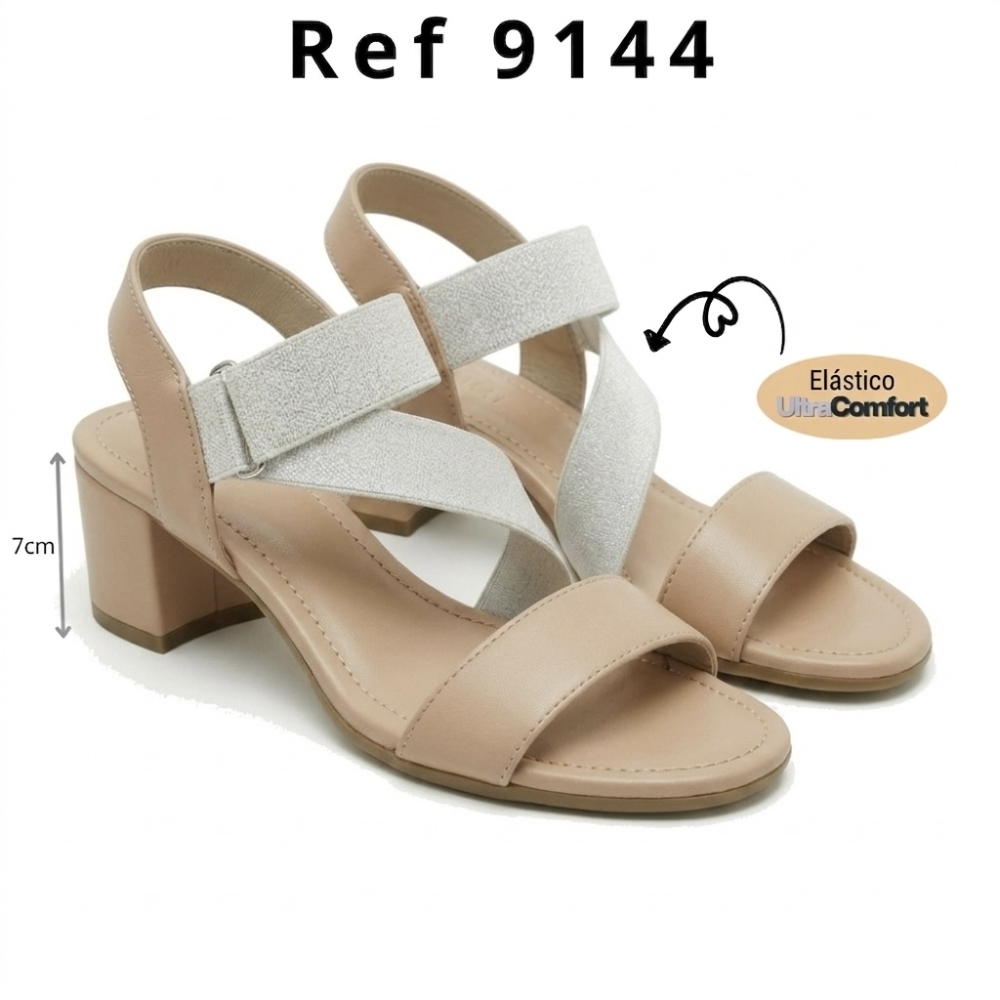 Ref. 9144 dourado Salto 7 cm Rob elástico cruzado - Buffone Comfort
